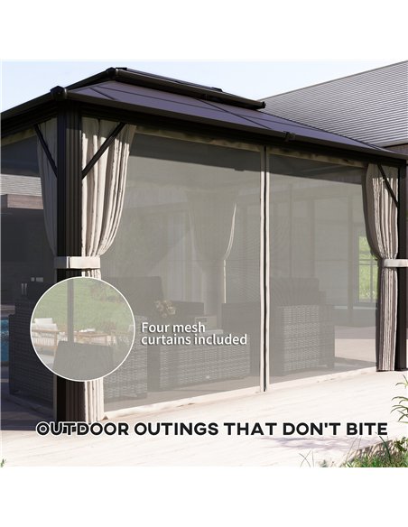 Outsunny 3 x 4m Hardtop Gazebo Canopy with UPF30+ Double Polycarbonate Roof, Aluminium Frame Garden Gazebo Permanent Pavilion wi - pic 119394 | FastDaddyshop