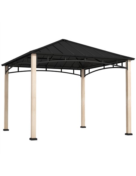 Outsunny 3 x 3 m Decorative Metal Gazebo - Black/Wood-Effect - pic 119397 | FastDaddyshop