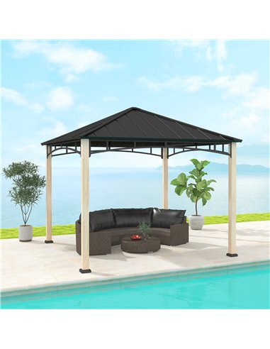 Outsunny 3 x 3 m Decorative Metal Gazebo - Black/Wood-Effect