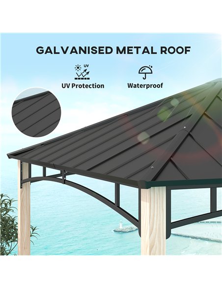 Outsunny 3 x 3 m Decorative Metal Gazebo - Black/Wood-Effect - pic 119400 | FastDaddyshop