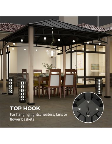 Outsunny 3 x 3 m Decorative Metal Gazebo - Black/Wood-Effect