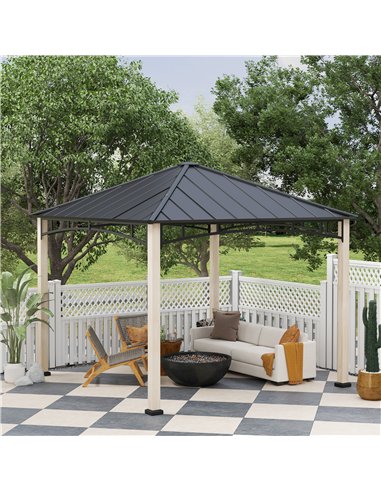 Outsunny 3 x 3 m Decorative Metal Gazebo - Black/Wood-Effect