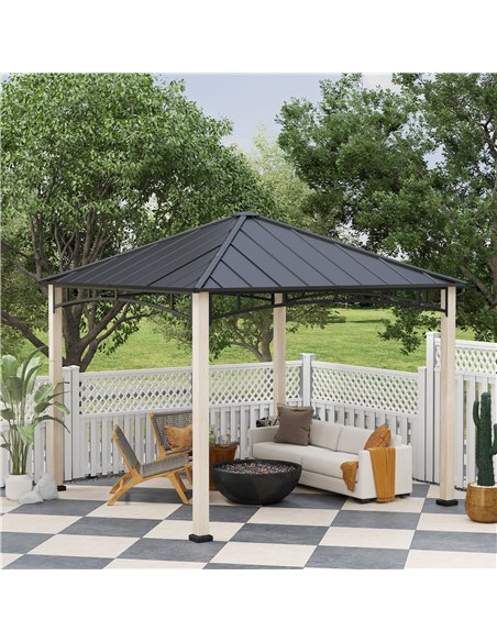Outsunny 3 x 3 m Decorative Metal Gazebo - Black/Wood-Effect - pic 119403 | FastDaddyshop