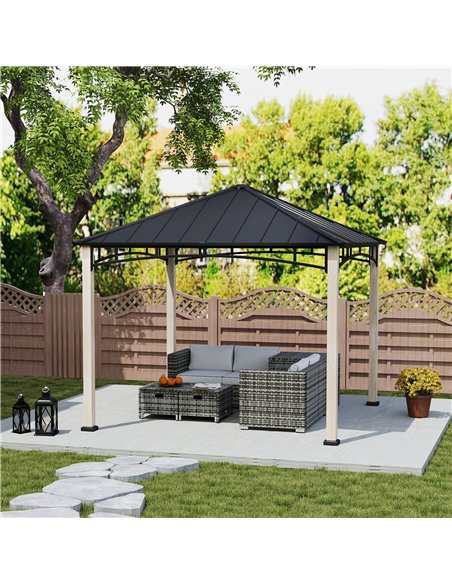 Outsunny 3 x 3 m Decorative Metal Gazebo - Black/Wood-Effect - pic 119404 | FastDaddyshop