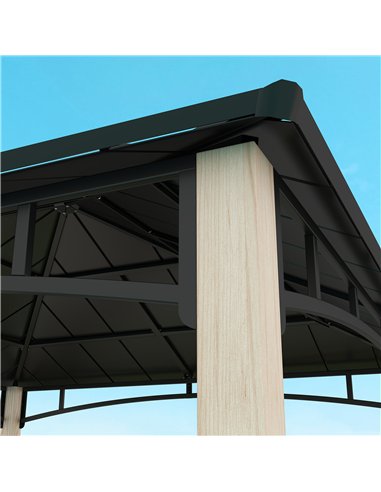 Outsunny 3 x 3 m Decorative Metal Gazebo - Black/Wood-Effect