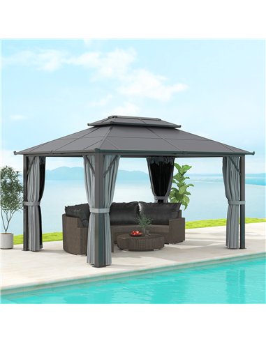 Outsunny 3 x 4m Hardtop Gazebo Canopy with UPF30+ Double Polycarbonate Roof, Aluminium Frame Garden Gazebo Permanent Pavilion wi