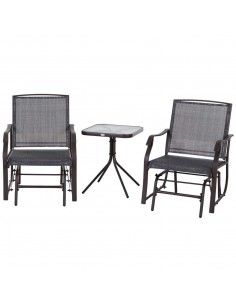 Outsunny Outdoor Table and 2 Swing Chairs Set, Grey