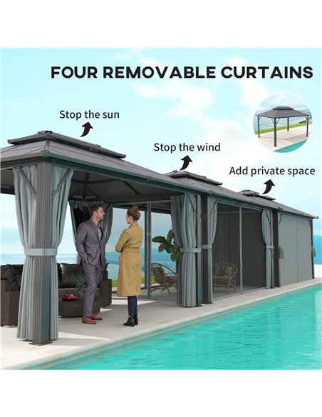 Outsunny 3 x 4m Hardtop Gazebo Canopy with UPF30+ Double Polycarbonate Roof, Aluminium Frame Garden Gazebo Permanent Pavilion wi - pic 119411 | FastDaddyshop