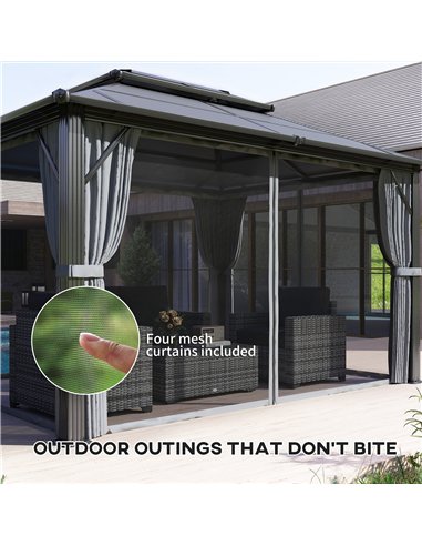 Outsunny 3 x 4m Hardtop Gazebo Canopy with UPF30+ Double Polycarbonate Roof, Aluminium Frame Garden Gazebo Permanent Pavilion wi