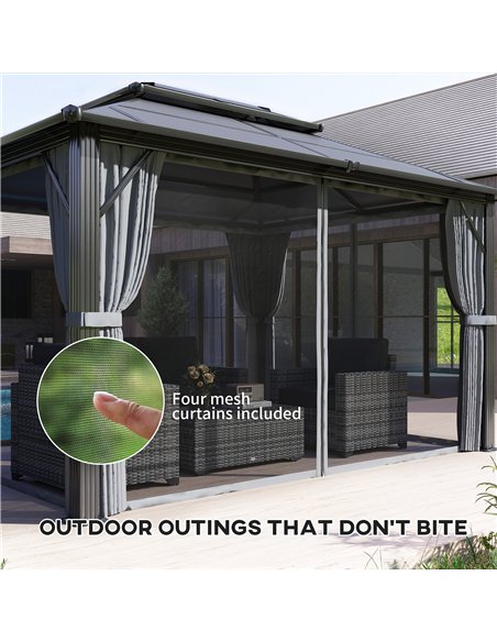 Outsunny 3 x 4m Hardtop Gazebo Canopy with UPF30+ Double Polycarbonate Roof, Aluminium Frame Garden Gazebo Permanent Pavilion wi - pic 119412 | FastDaddyshop
