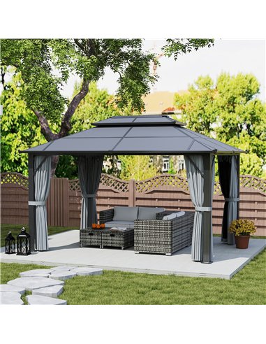 Outsunny 3 x 4m Hardtop Gazebo Canopy with UPF30+ Double Polycarbonate Roof, Aluminium Frame Garden Gazebo Permanent Pavilion wi