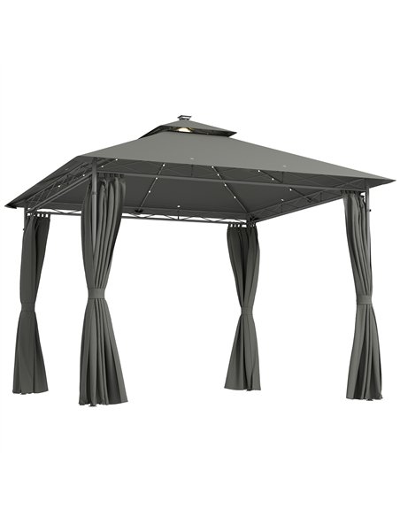 Outsunny 3 x 3 m Garden Gazebo, Double Roof Metal Gazebo with Curtains and Solar-Powered LED Lights, Outdoor Gazebo Canopy Shelt - pic 119424 | FastDaddyshop