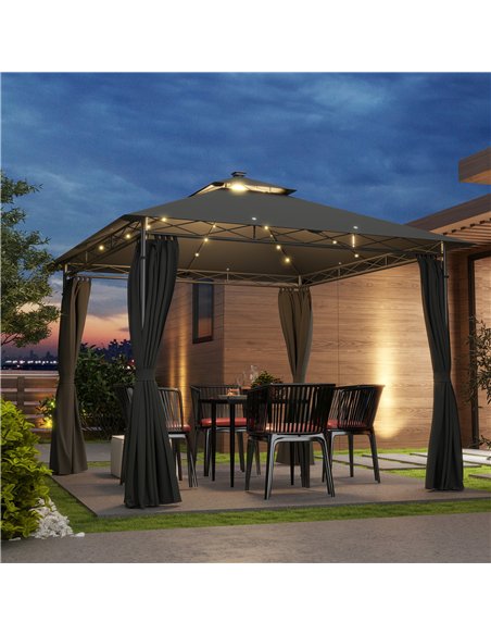 Outsunny 3 x 3 m Garden Gazebo, Double Roof Metal Gazebo with Curtains and Solar-Powered LED Lights, Outdoor Gazebo Canopy Shelt - pic 119425 | FastDaddyshop