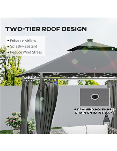 Outsunny 3 x 3 m Garden Gazebo, Double Roof Metal Gazebo with Curtains and Solar-Powered LED Lights, Outdoor Gazebo Canopy Shelt - pic 119428 | FastDaddyshop