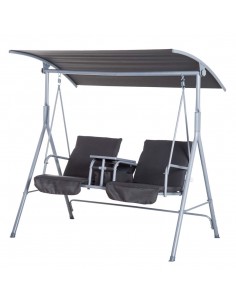 Outsunny Steel Frame 2-Seater Swing Chair with Table, Grey