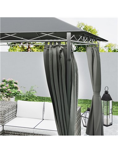 Outsunny 3 x 3 m Garden Gazebo, Double Roof Metal Gazebo with Curtains and Solar-Powered LED Lights, Outdoor Gazebo Canopy Shelt