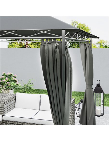 Outsunny 3 x 3 m Garden Gazebo, Double Roof Metal Gazebo with Curtains and Solar-Powered LED Lights, Outdoor Gazebo Canopy Shelt - pic 119432 | FastDaddyshop