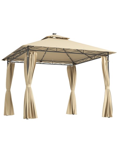 Outsunny 3 x 3 m Garden Gazebo, Double Roof Metal Gazebo with Curtains and Solar-Powered LED Lights, Outdoor Gazebo Canopy Shelt - pic 119442 | FastDaddyshop