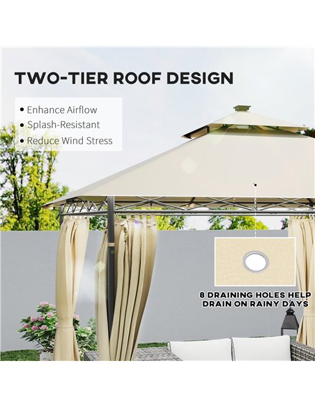Outsunny 3 x 3 m Garden Gazebo, Double Roof Metal Gazebo with Curtains and Solar-Powered LED Lights, Outdoor Gazebo Canopy Shelt - pic 119446 | FastDaddyshop