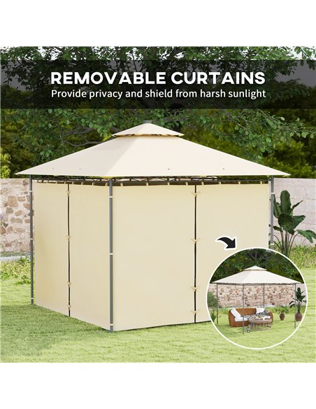 Outsunny 3 x 3 m Garden Gazebo, Double Roof Metal Gazebo with Curtains and Solar-Powered LED Lights, Outdoor Gazebo Canopy Shelt - pic 119447 | FastDaddyshop