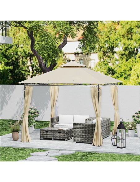 Outsunny 3 x 3 m Garden Gazebo, Double Roof Metal Gazebo with Curtains and Solar-Powered LED Lights, Outdoor Gazebo Canopy Shelt - pic 119449 | FastDaddyshop