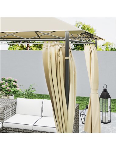 Outsunny 3 x 3 m Garden Gazebo, Double Roof Metal Gazebo with Curtains and Solar-Powered LED Lights, Outdoor Gazebo Canopy Shelt
