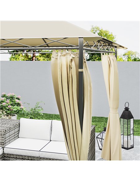 Outsunny 3 x 3 m Garden Gazebo, Double Roof Metal Gazebo with Curtains and Solar-Powered LED Lights, Outdoor Gazebo Canopy Shelt - pic 119450 | FastDaddyshop