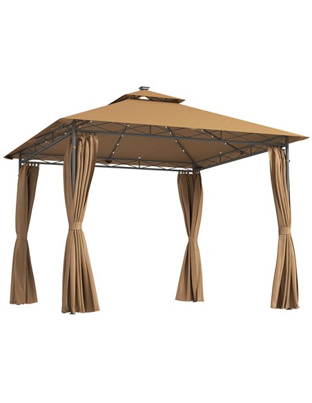 Outsunny 3 x 3 m Garden Gazebo, Double Roof Metal Gazebo with Curtains and Solar-Powered LED Lights, Outdoor Gazebo Canopy Shelt - pic 119451 | FastDaddyshop