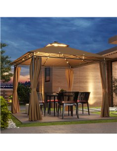 Outsunny 3 x 3 m Garden Gazebo, Double Roof Metal Gazebo with Curtains and Solar-Powered LED Lights, Outdoor Gazebo Canopy Shelt 2