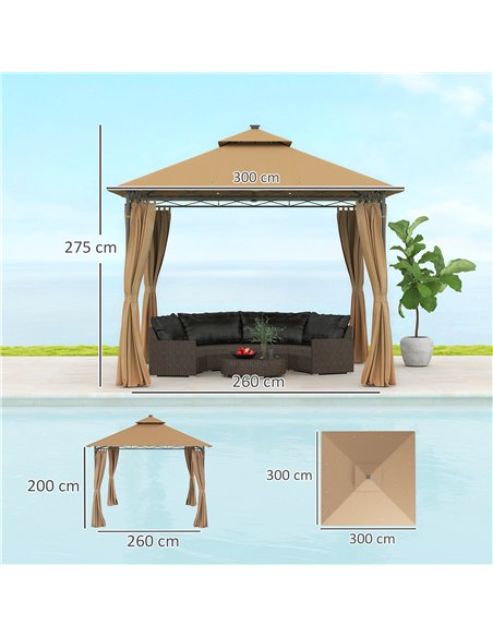 Outsunny 3 x 3 m Garden Gazebo, Double Roof Metal Gazebo with Curtains and Solar-Powered LED Lights, Outdoor Gazebo Canopy Shelt - pic 119453 | FastDaddyshop
