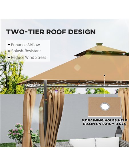 Outsunny 3 x 3 m Garden Gazebo, Double Roof Metal Gazebo with Curtains and Solar-Powered LED Lights, Outdoor Gazebo Canopy Shelt - pic 119455 | FastDaddyshop