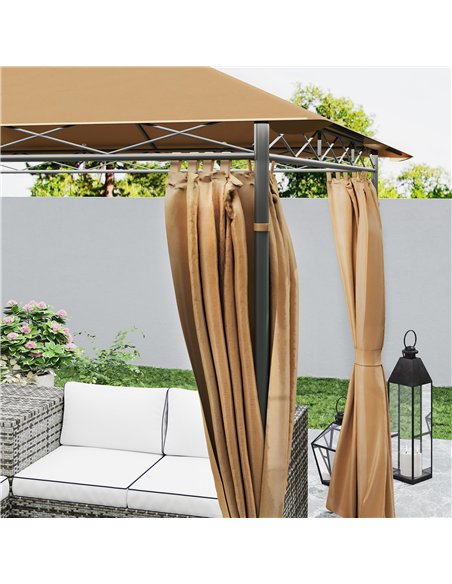 Outsunny 3 x 3 m Garden Gazebo, Double Roof Metal Gazebo with Curtains and Solar-Powered LED Lights, Outdoor Gazebo Canopy Shelt - pic 119459 | FastDaddyshop