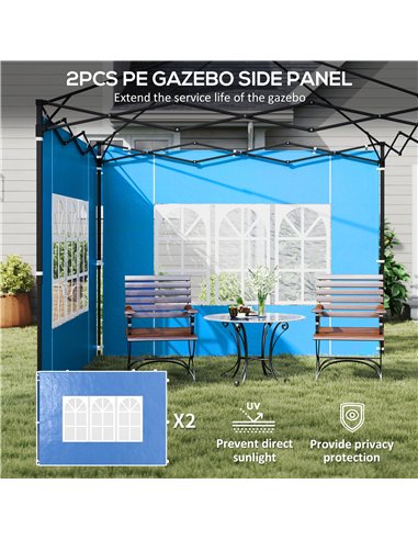 Outsunny Set of Two 3 x 3(m) Gazebo Frame Replacement Walls - Blue
