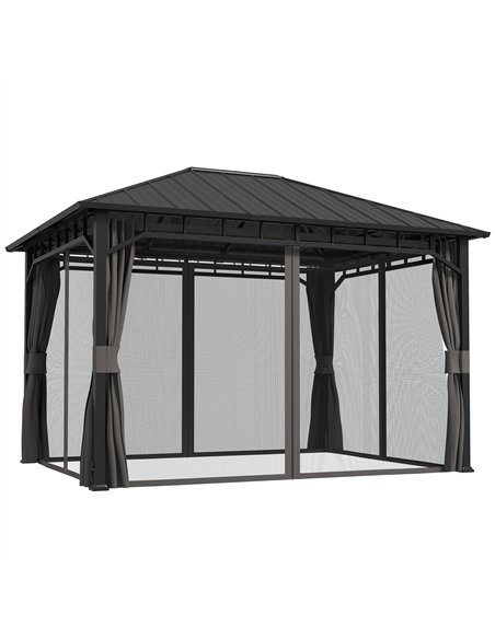 Outsunny 3 x 4m Hardtop Gazebo with Galvanised Steel Roof and Water Gutter, Waterproof Permanent Pavilion Garden Gazebo with Net - pic 119469 | FastDaddyshop