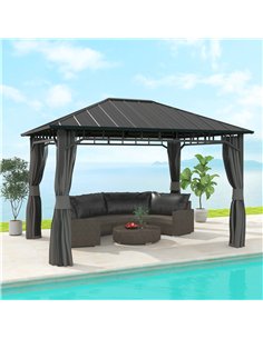 Outsunny 3 x 4m Hardtop Gazebo with Galvanised Steel Roof and Water Gutter, Waterproof Permanent Pavilion Garden Gazebo with Net 2
