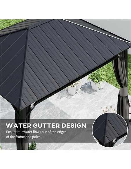 Outsunny 3 x 4m Hardtop Gazebo with Galvanised Steel Roof and Water Gutter, Waterproof Permanent Pavilion Garden Gazebo with Net - pic 119473 | FastDaddyshop