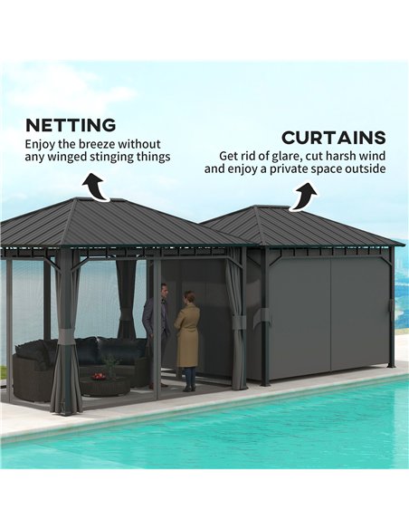 Outsunny 3 x 4m Hardtop Gazebo with Galvanised Steel Roof and Water Gutter, Waterproof Permanent Pavilion Garden Gazebo with Net - pic 119475 | FastDaddyshop