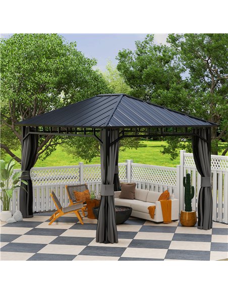 Outsunny 3 x 4m Hardtop Gazebo with Galvanised Steel Roof and Water Gutter, Waterproof Permanent Pavilion Garden Gazebo with Net - pic 119477 | FastDaddyshop