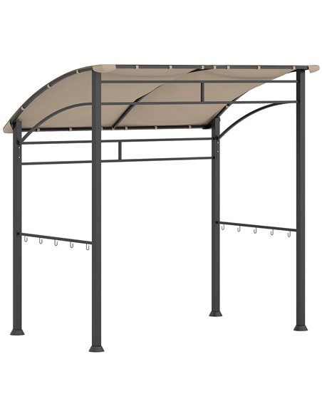 Outsunny 2.2 x 1.5 m BBQ Grill Gazebo Tent, Garden Grill with Metal Frame, Curved Canopy and 10 Hooks, Outdoor Sun Shade, Khaki - pic 119478 | FastDaddyshop