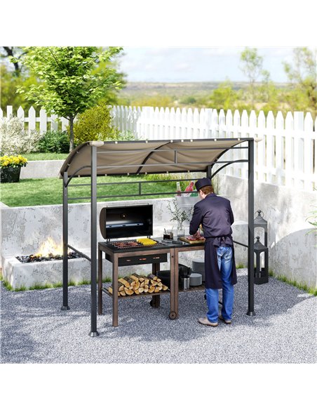Outsunny 2.2 x 1.5 m BBQ Grill Gazebo Tent, Garden Grill with Metal Frame, Curved Canopy and 10 Hooks, Outdoor Sun Shade, Khaki - pic 119479 | FastDaddyshop