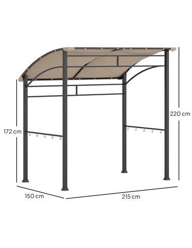 Outsunny 2.2 x 1.5 m BBQ Grill Gazebo Tent, Garden Grill with Metal Frame, Curved Canopy and 10 Hooks, Outdoor Sun Shade, Khaki