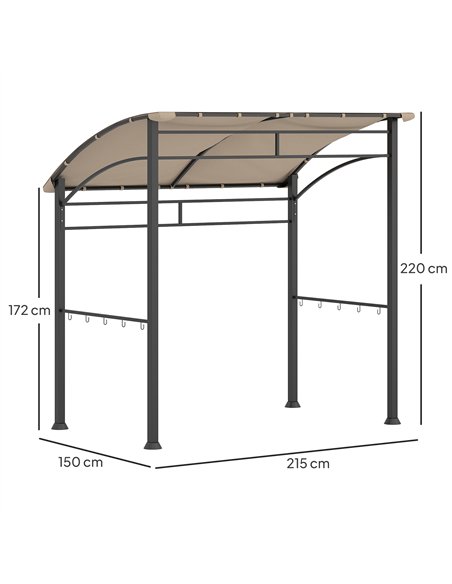 Outsunny 2.2 x 1.5 m BBQ Grill Gazebo Tent, Garden Grill with Metal Frame, Curved Canopy and 10 Hooks, Outdoor Sun Shade, Khaki - pic 119480 | FastDaddyshop