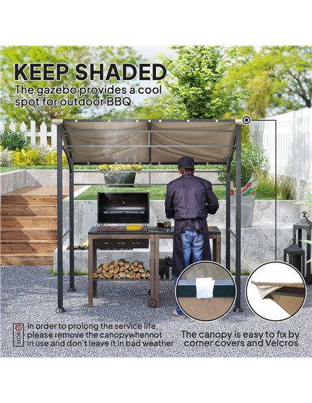Outsunny 2.2 x 1.5 m BBQ Grill Gazebo Tent, Garden Grill with Metal Frame, Curved Canopy and 10 Hooks, Outdoor Sun Shade, Khaki - pic 119481 | FastDaddyshop