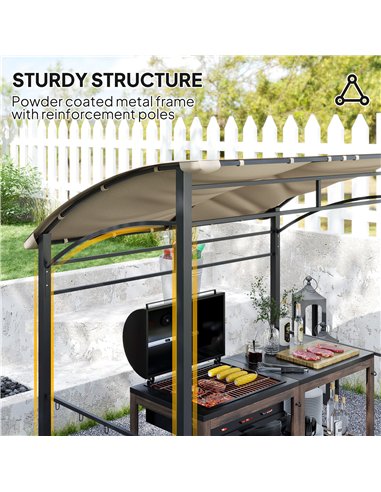 Outsunny 2.2 x 1.5 m BBQ Grill Gazebo Tent, Garden Grill with Metal Frame, Curved Canopy and 10 Hooks, Outdoor Sun Shade, Khaki