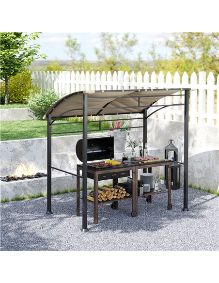 Outsunny 2.2 x 1.5 m BBQ Grill Gazebo Tent, Garden Grill with Metal Frame, Curved Canopy and 10 Hooks, Outdoor Sun Shade, Khaki - pic 119484 | FastDaddyshop