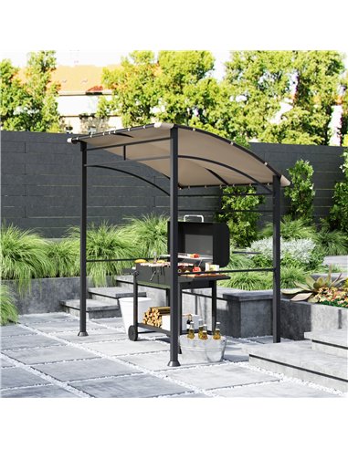 Outsunny 2.2 x 1.5 m BBQ Grill Gazebo Tent, Garden Grill with Metal Frame, Curved Canopy and 10 Hooks, Outdoor Sun Shade, Khaki