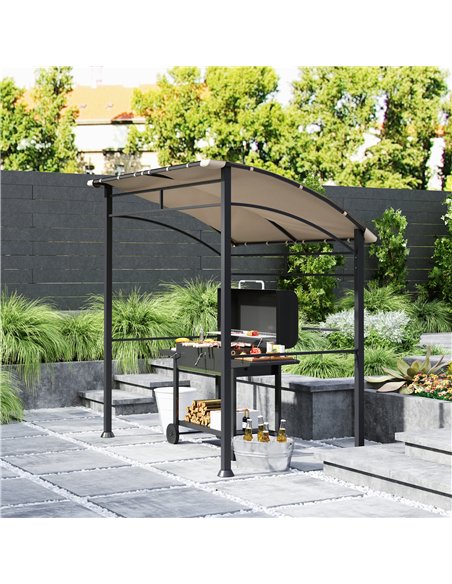 Outsunny 2.2 x 1.5 m BBQ Grill Gazebo Tent, Garden Grill with Metal Frame, Curved Canopy and 10 Hooks, Outdoor Sun Shade, Khaki - pic 119485 | FastDaddyshop