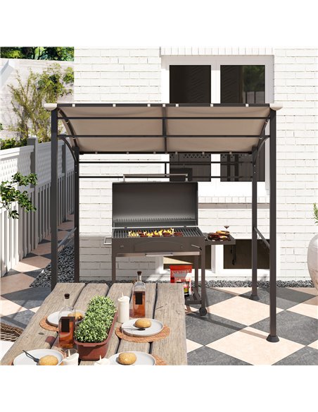 Outsunny 2.2 x 1.5 m BBQ Grill Gazebo Tent, Garden Grill with Metal Frame, Curved Canopy and 10 Hooks, Outdoor Sun Shade, Khaki - pic 119486 | FastDaddyshop