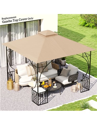 Outsunny 3x3(m) Replacement Gazebo Canopy, Double Tier Roof Top for Garden, Patio, Outdoor, Khaki (TOP ONLY)