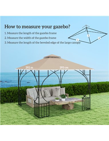 Outsunny 3x3(m) Replacement Gazebo Canopy, Double Tier Roof Top for Garden, Patio, Outdoor, Khaki (TOP ONLY)